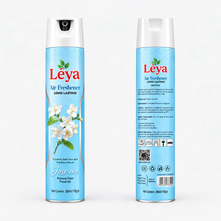 Front and back of Léya Jasmine Air Freshener cans